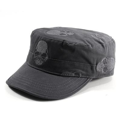 Men Cotton Military Caps Cadet Hat Unique Skull Design Vintage Flat Top Army Cap