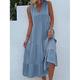 Robe casual Robe Débardeur Robe d'été Femme Robe mi-longue A Volants Bouton Plein Air basique Col V Sans Manches Ample Noir Rose Claire Vert S M L XL