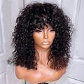 Curly Full Machine Made Scalp Top Wig With Bangs Scalp Top Kinky Curly Wigs Remy Brazilian Curly Human Hair Wigs For Women Natural Color 8-30 inch