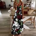 Women's Casual Dress Summer Dress Floral Graphic Print Strap Long Dress Maxi Dress Streetwear Street Holiday Sleeveless Regular Fit Black White Cream Summer S M L XL 2XL