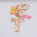 New Exquisite 26 Letter Resin Keychain with Pink Tassel Gradient Butterfly Pendant Key Ring Women Bag Ornaments Accessories Gift