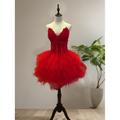 Women's Princess Ballerina Dancer Performance Dancing Dress Tiered Tutu Gown Cute Party Tulle Feather matte red Dress