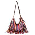 Women's Shoulder Bag Hobo Bag Sheepskin Christmas Daily Tassel Zipper Color Block Striped Rainbow