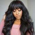 Body Wave Wigs with Bangs Human Hair Wavy Full Machine Made Scalp Top Wig None Lace Front Wigs for Black Women 8-30 inch Brazilian Virgin Hair Natural Color