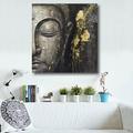 Oil Painting Handmade Hand Painted Wall Art Abstract Modern Buddha Asian Zen Figure Black Grey Home Decoration Decor Stretched Frame Ready to Hang