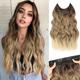 Invisible Wire Hair Extensions - 20 Inch Halo Hair Extensions Auburn Long Wavy Synthetic Hairpiece with Transparent Wire Adjustable Size 4 Secure Clips for Women