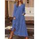 Women's Linen Cotton Blend V Neck Ruffle Pocket Maxi Dress - Summer Spring