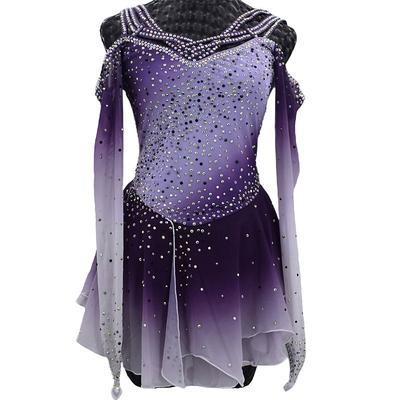 Figure Skating Dress Women's Girls' Ice Skating Dress Outfits Grey Back Cross Mesh Spandex High Elasticity Training Competition Skating Wear Handmade Crystal / Rhinestone Gradient Color Long Sleeve