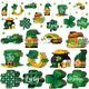 24pcs/set Wooden Hanging St. Patrick's Day Green Clover Car Decorations Gift Pendant for Courtyard Window Festival Party Supplies (with Rope)