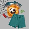 Boys 3D Football Tee Pants Pajama Set Short Sleeve 3D Print Summer Active Fashion Daily Polyester Kids 3-12 Years Crew Neck Home Causal Indoor Regular Fit