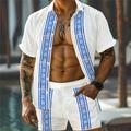 Greek Watercolor Men's Resort 3D Printed Hawaiian Shirt And Shorts Set Regular Fit Short Sleeve Beach Shirts Suits Summer Vacation Daily Wear S TO 3XL