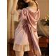 Women's Pajamas Robe Bathrobe Silk Robe Pure Color Fashion Comfort Home Daily Bed Satin Breathable V Wire Long Sleeve Summer Spring Black White