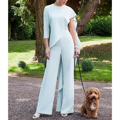 Jumpsuits Mother of the Bride Dress Wedding Guest Elegant Jewel Neck Floor Length Stretch Fabric Sleeveless with Ruffles 2024
