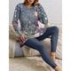 Women's T shirt Tee Pants Sets Floral Outdoor Casual Pink Navy Blue Blue Print Long Sleeve Daily Crew Neck Regular Fit Spring Fall