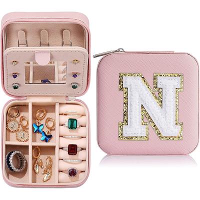 Trendy Travel Jewelry Case, Personalized Gifts,Pink Travel Jewelry Box,Birthday Gifts for Women Valentine's Day Gifts for Teens Girls Initial Travel Jewelry Case