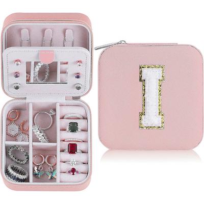 Trendy Travel Jewelry Case, Personalized Gifts,Pink Travel Jewelry Box,Birthday Gifts for Women Valentine's Day Gifts for Teens Girls Initial Travel Jewelry Case