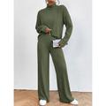 Women's Shirt Pants Sets Solid Color Casual Daily Black Army Green Blue Long Sleeve Warm Neon Bright Turtleneck Regular Fit Fall Winter