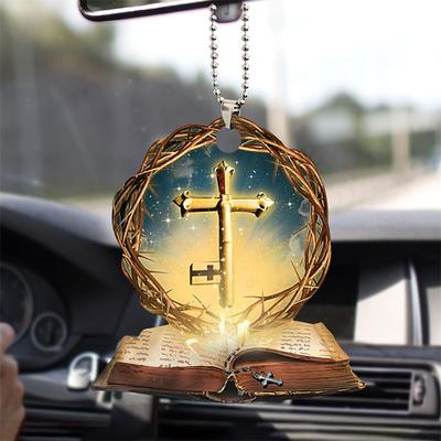 Cross Wing God Faith Rose Rosy Butterfly Christian Memorial Jesus Car Rear View Mirror Accessories Christmas Tree Ornament Decoration Hanging Charm Interior Rearview Pendant Decor Gift