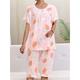 Women's Pajamas Pajama Top and Pant Sets Cartoon Heart Fashion Casual Soft Home Daily Bed Cotton Blend Breathable Crew Neck Short Sleeve T shirt Tee Shorts Elastic Waist Summer Spring Light Pink Pink