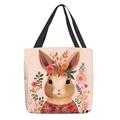 Women's Tote Shoulder Bag Canvas Tote Bag Polyester Shopping Daily Easter Print Large Capacity Foldable Lightweight Rabbit Pink Blue Green