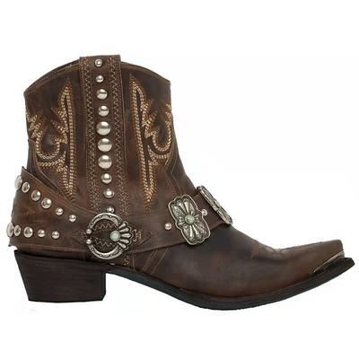 Men's Western Cowboy Boots with Embellished Buckle Straps and Studded Design - Vintage Style Faux Leather Ankle Boots for Rodeo and Casual Wear