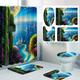 Landscape Bathroom Deco 4 Pcs Shower Curtain Set Bathroom Sets Modern Home Bathroom Decor with Bath Mat U Shape and Toilet Lid Cover Mat and 12 Hooks