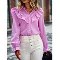 Women's Blouse Designer Shirt Floral Plain Striped Party Work Casual Petal Sleeve Butterfly Sleeve Black Pink Blue Ruffle Patchwork Button Long Sleeve Fashion Cute Daily Shirt Collar Form Fit Peplum