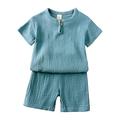 lino bambino neonato ragazza vestiti abbinati abiti tinta unita lino manica corta t-shirt top pantaloncini pantaloni unisex 2 pezzi abiti estivi set casa quotidiano estate primavera 3-7 anni bianco blu marrone