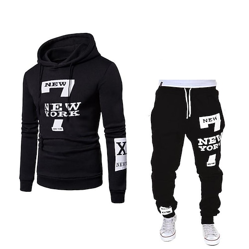 Per uomo Tuta da Ginnastica Tuta da Allenamento Coulisse 2 Pezzi Lettera Set di Abbigliamento Completo Abbigliamento Primavera Autunno Inverno Nero Bianco Allenamento in Palestra Jogging Allenamento