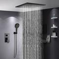Set rubinetti doccia nero opaco da 16 pollici, sistema doccia a scomparsa a pioggia in ottone massiccio con palmare a 3 funzioni, set doccia combinato a soffitto con doccetta con corpo valvola e finiture