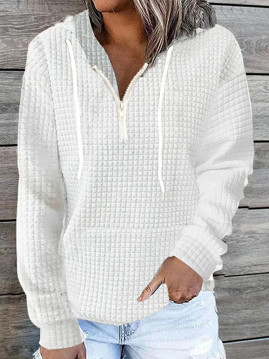 Per donna Tinta unica Essenziale Manica lunga Felpa mezza cerniera Top regolari Strada Informale Tasca frontale Chiusura lampo quarto Nero Bianco Rosa Cachi Blu scuro Autunno inverno