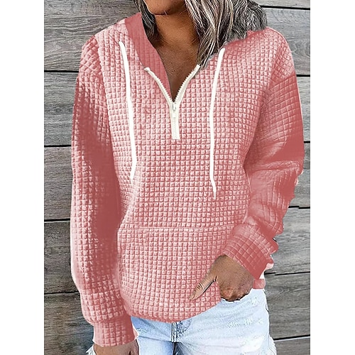 Per donna Tinta unica Essenziale Manica lunga Felpa mezza cerniera Top regolari Strada Informale Tasca frontale Chiusura lampo quarto Nero Bianco Rosa Cachi Blu scuro Autunno inverno
