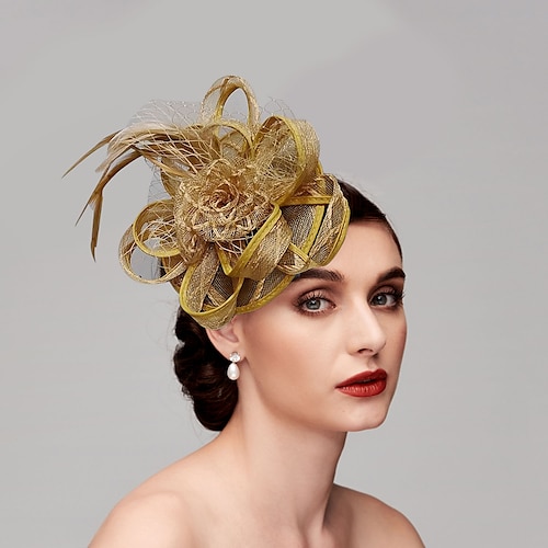 Fascinatori Cappelli Copricapo Piume Cappello a piatto Matrimonio Corsa di cavalli Giorno delle donne Melbourne Cup Cocktail con Cappello in Piuma Copricapo Abbigliamento vestiti per impressionare