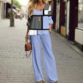 Completo da donna 2 Pezzi Sportivo Giornaliero T Shirt Pantaloni Set Pantaloni a Gamba Larga Maniche Lunghe Collo a V Stampa a Blocchi di Colore all'Aperto Casual Rosa Blu Verde Primavera Autunno