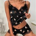 pigiama da donna pigiama da notte set 2 pezzi cuore lettera moda caldo gotico casa letto raso seta traspirante regalo v ferretto senza maniche top con spalline pantaloncini elastico in vita stampa