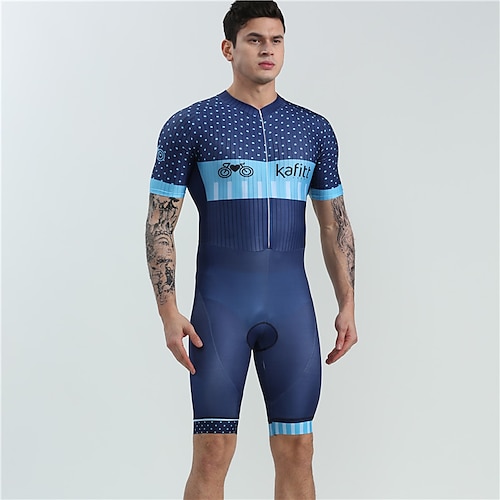 BOESTALK Per uomo Manica corta Tuta da triathlon Estate Elastene Verde / giallo Azzurro cielo Blu Strisce Collage Puois Bicicletta Completo tuta Traspirante Design anatomico Asciugatura rapida