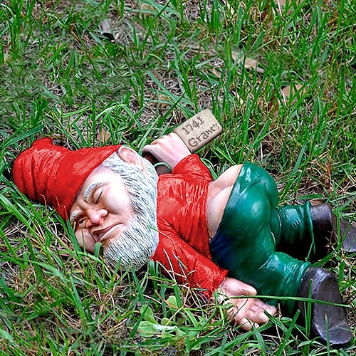 1pc statua di gnomo da giardino ubriaco, artigianato di gnomo da giardino in resina da 5,91 pollici, decorazione del giardino, decorazione creativa della statua del giardino, ornamento di gnomo da