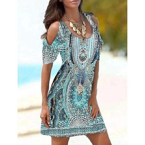 Per donna Abito ritagliato Vestito tubino Abito boho Mini abito Blu Verde Rosso rosa Manica corta Astratto Stampa Primavera Estate Girocollo Gotico Giornaliero 2023 S M L XL XXL 3XL