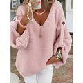 Per donna Pullover Maglione A V Uncinetto Maglia Elastene Pulsante Oversize Autunno Inverno Standard Giornaliero Per uscire Moda Morbido Manica lunga Colore puro Rosa Azzurro S M L