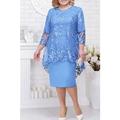 Per donna Plus Size Abito di pizzo Vestito da festa Pizzo Girocollo Manica a 3/4 Vestito longuette Feste Elegante Blu marino Blu Estate Primavera