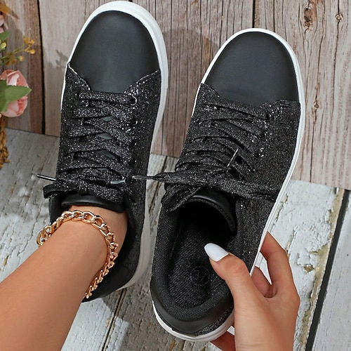 Per donna Sneakers Scarpe basse Scarpe rosa Taglie Forti Scarpe fantasia Feste Quotidiano Tinta unica Lacci Tacco basso Punta Tonda Moda Casual PU Nero Rosso rosa