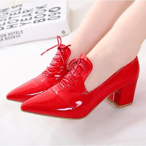 Per donna Stiletto Oxford Sandali con lacci Sandali con cinturino Taglie forti Giornaliero Tinta unita Estate Tacco grosso Appuntite Comoda Footing Vernice PU Con lacci intrecciali Nero Bianco Rosa