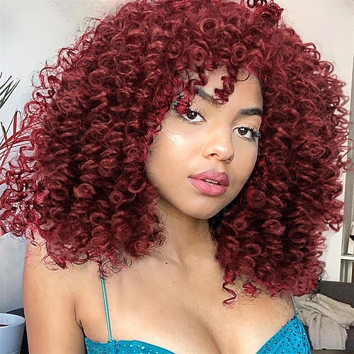 Parrucche ricce per donne nere 14 pollici parrucche afro ricce morbide con frangia parrucche ricce miste in tinta biondo marrone parrucche ricce complete per uso quotidiano parrucche di Halloween