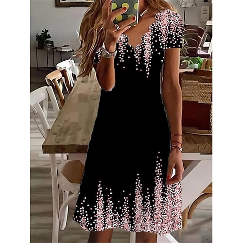 Abito mini da donna Vestito casual Vestito petite Abito estivo Vestito a sacco Vacanza Moda Base Outdoor Vacanza Quotidiana Regolare Taglia Ombre Stampa Manica corta Cuore Rosa Blu Verde Estate