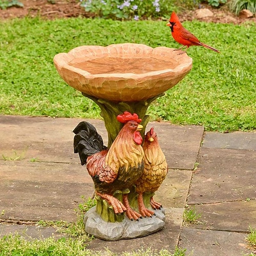 bagni per uccelli per esterni, bagno per uccelli a forma di animale in poliresina con piedistallo marrone, mangiatoia per uccelli selvatici fatta a mano e ciotola per il bagno degli uccelli, statua da giardino e statuetta per esterni, giardino,...