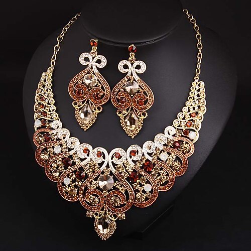 Set di gioielli 3 pezzi Strass Lega Orecchini Collane Per donna Elegante Vintage Moda geometrico Di forma geometrica Parure di gioielli Per Matrimonio Feste Occasioni speciali