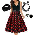 Abito Rockabilly A-Line per Donne con Pois Abito Swing Abito Flare con Set di Accessori Abiti Grease anni '50 Retro Vintage anni '60 con Fascia per Capelli Sciarpa Orecchini per Abito da Festa