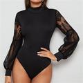 Per donna Normale Body Elegante Tinta unica Manica lunga Manica a lanterna Colletto alla coreana Pizzo Vita alta Ufficio Strada Standard Nero Autunno