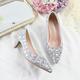 tacchi a spillo da donna con strass argentati e punta a gattino – eleganti tacchi bassi per sposa, matrimonio e festa serale