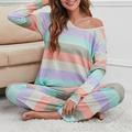pigiama da donna pigiama da notte set 2 pezzi arcobaleno strisce moda comfort morbido casa quotidiano letto cotone traspirante v ferretto manica lunga t-shirt pantaloni primavera autunno casa abiti